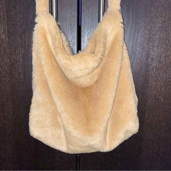 Tan Fuzzy Tote Shoulder Bag - Picture 4 of 6